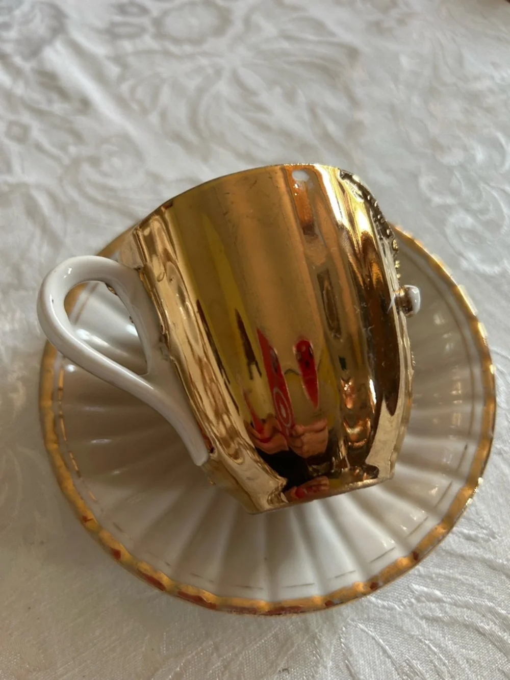 Antique German Lusterware Tea Cup & Saucer